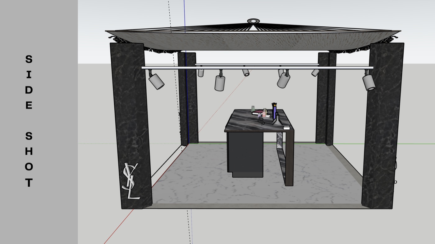 Pop-up YSL, maquette 3D, vue de côté